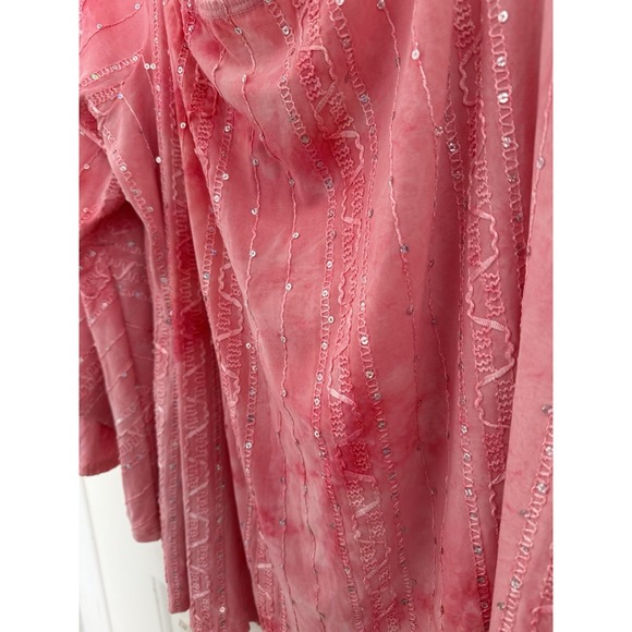 Womens Shirt Pink Tie Dye Cold Shoulder Flare 14/16 Fairy Renaissance Sequins - Picture 3 of 9